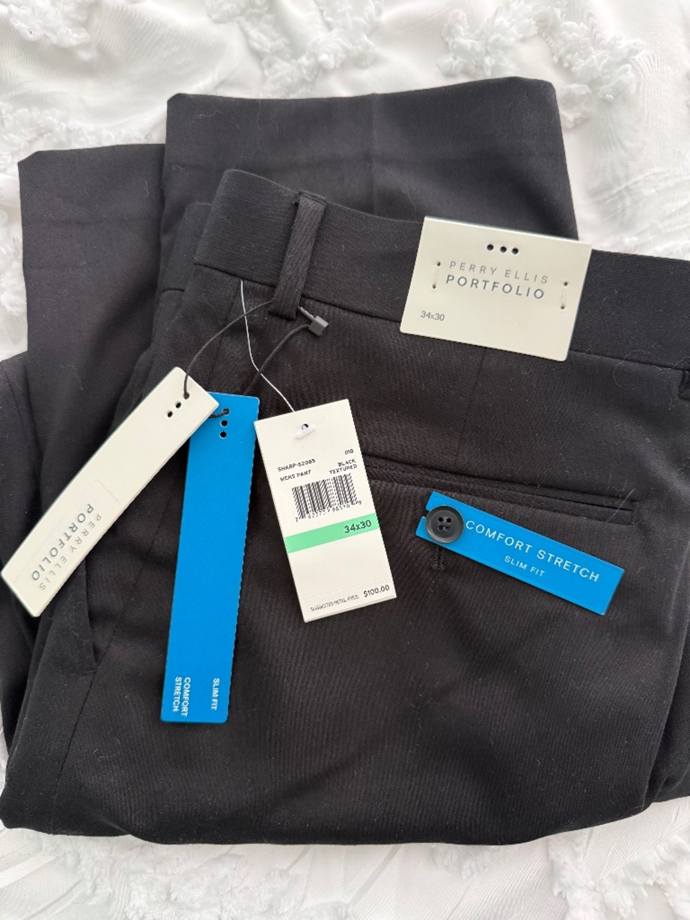 NWT Perry Ellis Portfolio Black Slim Fit Dress Pants 34x30